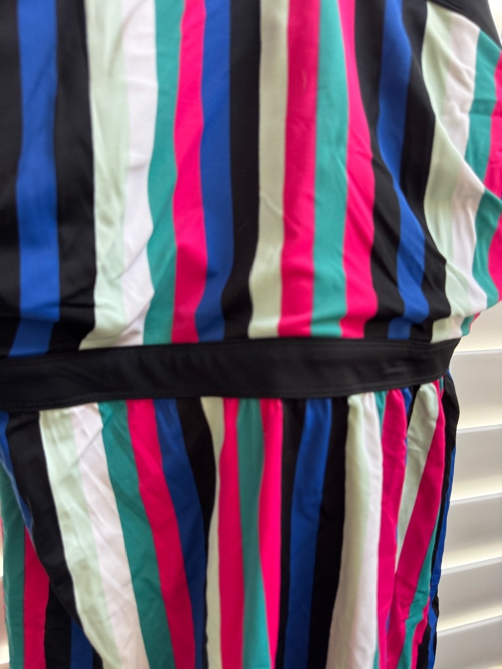 Cacique Swim Striped Tankini Black Multicolor SZ 24 Lightly Lined No Wire - Picture 2 of 4